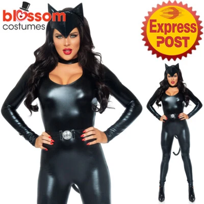 CA1572 Feline Femme Fatale Catwoman Cat Woman Superhero Villain Hens Costume
