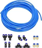 uxcell Pneumatic Air Hose Tubing PU Air Compressor Tube 4mm(5/32'') ID x 6mm(1/4'') OD x 10m/32.8Ft Pipe Blue with Connect Fitting Kit