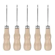 5pcs Handwork Sewing Awl Reed Wood Hollow Leather Punch Hole Tool, Log Color