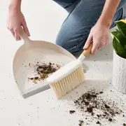 Bamboo Handle Dustpan and Brush - White