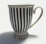 [Mazeology] Prince Albert Tall Latte Black and White Striped Fine Porcelain Mug curated Modern Design with Hand Painted Gold Trim