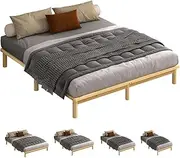 ALFORDSON King Bed Frame Wooden Bed Base with Timber Slats, Solid Pine Wood Mattress Base Platform Support, Bed Foundation with Storage Space, Home Bedroom Furniture, Basia Series in Oak