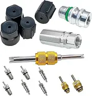 AC Valve Core Kit,Car Accessories HVAC Valve Core Removal Tool,HVAC System Charging Port Seal Caps Kit,12 R134a Automotive Air Conditioning Refrigeration Tire Valve Stem,Universal for Vehicles