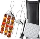 5PCS Kabob Skewers Set – Stainless Steel BBQ Skewers w/ Push Bar, Potholder & Oi