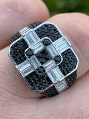 Large Real Solid 925 Sterling Silver Men's Baguette Black CZ Ring Hip Hop