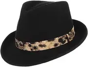 TX GIRL Men's Jazz Felt Hat Wool Polyester Fedora Hats for Women Mens Classic Narrow Felt Fedora Hat Jazz Hat (Color : Black, Size : 58CM)
