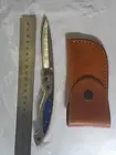 Hand Forged Damascus Folding Knife Pakkawood Handle Leather Sheath Gift