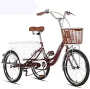 20 Inch Adult Tricycle Trike Bike Single Speed 3 Wheel Bikes Three-Wheeled Bicycles with Shopping Basket Adjustable Height for Seniors Women Men, Tricycle