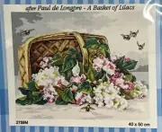 Printed needlepointTapestry Canvas Only 40x50cm Basket Of Lilacs
