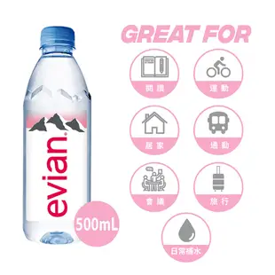 evian 依雲 天然礦泉水(寶特瓶500mL/24瓶)┃官方旗艦店