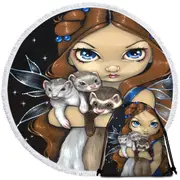 Fairy with Armful of Ferrets Round Beach Towel