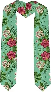 [SKKNT] Hawaiian Tropical Leaves Flowers Print Graduation Shawl Stole For Academic Commencements Honor Sash Congratulations Gift, Sharp Corner, One Size