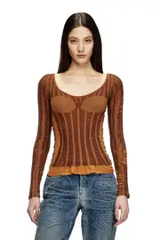 [Diesel] Diesel - Seamless top with lingerie illusion - Knitwear - Woman - Brown M Brown