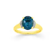 9ct Gold London Blue Topaz & Diamond Ring in Blue
