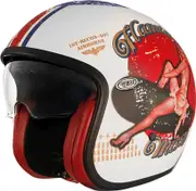 Premier Vintage Pin Up, open face helmet , color: Matt White/Red/Blue , size: S