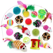 Qttie Lovely Pet Toy Bulk Buy Cat Kitten Toys Rod Fur Mice Bells Balls - 5 Options