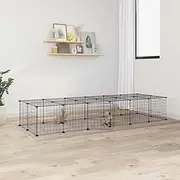 28-Panel Pet Playpen Exercise DIY Small Animal Cage PP Panels Pet Fence Indoor/Outdoor Bunny Pen for Puppy, Rabbit, Kitten, Black 35x35 cm Steel