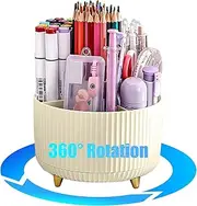360 Degree Rotation Desk Organizer, Dual-Purpose Desktop Pencil Pen Holder Organizer for Home Office School Home (Beige)