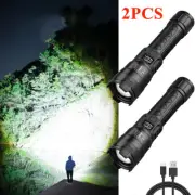 2X LED Military Torch Tactical Flashlight Rechargeable Most Powerful 99000000LM