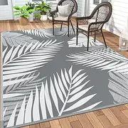 GENIMO Outdoor Rug 5' x 8' Waterproof for Patios Clearance, Reversible Plastic Straw Camping Carpet, Large Area Rugs Mats for RV, Picnic, Backyard, Deck, Balcony, Porch, Beach, Grey&White