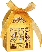 10PCS Wedding Laser Cut Candy Box Party Gift Box Favor Bomboniere Candy - Pearl Paper Wedding Favors with Silk Ribbons in Multiple Colors - Perfect for Parties & Special Occasions