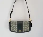Coach CT767 Signature Jacquard Andrea Shoulder Bag Handbag Navy Midnight