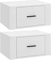 vidaXL 2X Wall-Mounted Bedside Cabinets Floating Nightstand Drawer Bedside Table Bedroom Interior Wall Storage Unit Home Organiser White