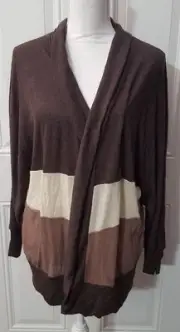 New Womens Brown Tones Lily Star Light Weight Knit Open Front Cardigan Large