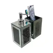 Amazing Bathroom Accessory Set Square Soap Dispenser+Toothbrush Holder Black 2Pc