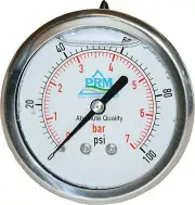 Pressure Gauge PRM 0-100 PSI 2.5” SS Case 1⁄4” Brass NPT Back