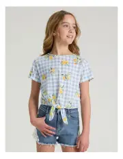 [Tilii] Knit Viscose Tie Front T-Shirt in Light Blue