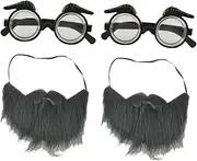 Costume Mustache Glasses 2 Sets of Beard Ornament Eyeglasses for Party Funny Mustache Glasses for Adults Men Women Boys and Girls Black