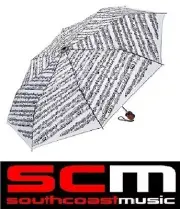 MINI TRAVEL UMBRELLA WHITE SHEET MUSIC MUSICAL NOTES with EASY CARRY POUCH NEW