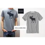 A&F ABERCROMBIE&FITCH BOY LOGO GRAPHIC TEE 經典款大麋鹿刺繡圓領短袖T-灰色