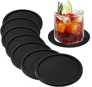 Proxima Direct Coasters Set of 8 Black Silicone Coasters 10CM Non-Slip with Anti Spill Raised Edges Hot or Cold Drink Coasters to Protect Tabletops for Bar, Kitchen, Home, Restaurant or Cafeteria