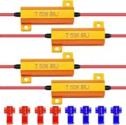 KaTur 4pcs 50W 8ohm Load Resistors for Turn Signal, License Plate, or DRL LED Lights (Fix Hyper Flash, Warning Cancellor) With 8pcs Quick Wire Clip