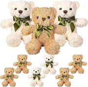 Pack of 9 Small Teddy Bears, 25 cm Plush Bear Toy, Cute Soft Bears Stuffed Toys with Bows for Graduation, Birthday, Wedding, White, Brown (25 cm)