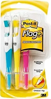 Post-it Flag+ Highlighter, Yellow, Pink, and Blue, 50-Color Coordinated Flags/Highlighter, 3-Pack