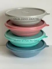 Vintage Tupperware Cereal Bowls Set 4 Country Pastel Blue Pink Mint Gray 155 227