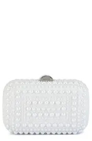 Olga Berg Ari Hotfix Imitation Pearl Clutch in White at Nordstrom