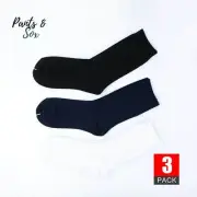 3 Pairs Premium Cotton School Socks White Black Grey Boy Girl 5-8 9-12 13-3 2-8