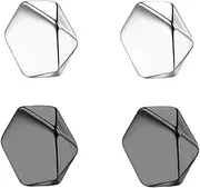 [Generic] Non Piercing Earring Ear Clips for Men 2 Pack Set 18K White/Black Gold Plated Earring Clip for Non Pierced Ears Ear Clip Jewelry Gifts for Women, Silver&Black, 6mm, Copper, Opal