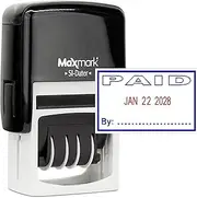 MaxMark Office Date Stamp with Paid Self Inking Date Stamp - Blue/RED Ink