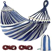 Hammock Hammocks Portable Camping Hammock Comfortable Fabric Hammock with Two Balance Beam and Sturdy Tree Straps Lightweight(Blue)