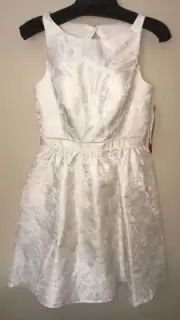 AIDAN by AIDAN MATTOX Ivory S/L Metallic Jacquard Fit Flare Dress NWT Womens 6