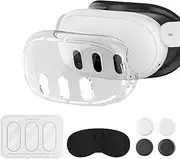 Protective Case for Meta Quest 3, Accessories for Meta Quest 3, Impact and Heat-Proof Case Come with Inside Lens Cover, 3 Lens Tempered Glass Protector, 4 Joystick Caps