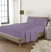 Flannelette Sheet Set 100% Brushed Cotton Includes Fitted Sheet, Flat Sheet and 2 x Matching Pillowcases Bed Sheet Set Lilac Double