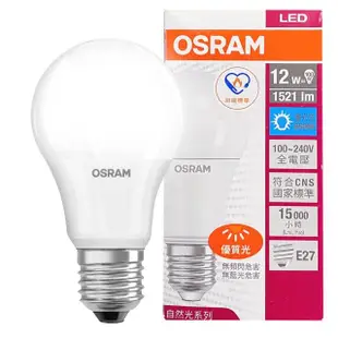 【Osram 歐司朗】12W 2入組LED晝光色/自然色/燈泡色 任選(E27省電燈泡 小口徑燈泡 發光角度更大)