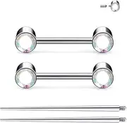 [Ruifan] Titanium Internally Threaded Nipple Piercing Jewelry Ring Jeweled Round Cubic Zirconia Tongue Rings Straight Barbell Body Piercing Jewelry for Women Men 14G 14MM With Straight Piercing Taper