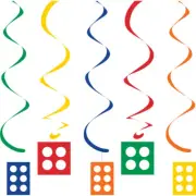 Building Block Bricks Party Supplies Hanging Swirls 5 Pack Birthday Decoration